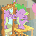 Size: 125x125 | Tagged: safe, screencap, character:spike, episode:party of one, g4, my little pony: friendship is magic, animated, flexing, flexing those non-biceps, looking good spike, mirror, picture for breezies, solo