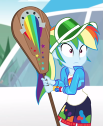 Size: 541x657 | Tagged: safe, screencap, character:rainbow dash, equestria girls:sunset's backstage pass, g4, my little pony:equestria girls, cropped, cute, dashabetes, female, paddle, rainbow dash's paddle, solo, visor