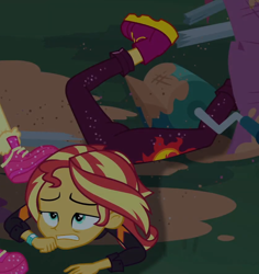 Size: 840x891 | Tagged: safe, screencap, character:sunset shimmer, equestria girls:sunset's backstage pass, g4, my little pony:equestria girls, ass, bunset shimmer, butt, cropped, female, night, property damage