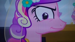 Size: 2560x1440 | Tagged: safe, screencap, character:princess cadance, character:queen chrysalis, species:alicorn, species:pony, episode:a canterlot wedding, g4, my little pony: friendship is magic, disguise, disguised changeling, fake cadance, grin, looking at you, smiling, solo, this day aria