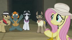 Size: 1920x1080 | Tagged: safe, screencap, character:biff, character:doctor caballeron, character:fluttershy, character:rogue, character:withers, species:pony, episode:daring doubt, g4, my little pony: friendship is magic, clothing, hat, henchmen, truth talisman