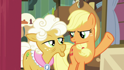 Size: 1920x1080 | Tagged: safe, screencap, character:applejack, character:goldie delicious, species:earth pony, species:pony, episode:going to seed, g4, my little pony: friendship is magic, duo, female, mare