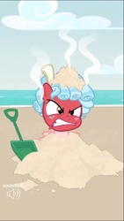 Size: 720x1280 | Tagged: safe, screencap, character:cozy glow, species:pony, angry, beach, cozy glow is not amused, red face, sand, the most evil q&a ever