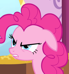 Size: 745x791 | Tagged: safe, screencap, character:pinkie pie, species:pony, episode:green isn't your color, g4, my little pony: friendship is magic, angry, carousel boutique, cropped, female, floppy ears, forever, frown, glare, mare, narrowed eyes, reaction image, solo, teeth grinding