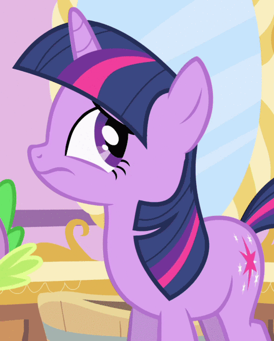 Size: 542x675 | Tagged: safe, screencap, character:spike, character:twilight sparkle, character:twilight sparkle (unicorn), species:pony, species:unicorn, episode:green isn't your color, g4, my little pony: friendship is magic, animated, carousel boutique, cropped, eyeroll, female, gif, mare, offscreen character, reaction image, solo focus, unamused