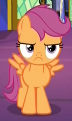 Size: 218x366 | Tagged: safe, screencap, character:scootaloo, species:pegasus, species:pony, episode:growing up is hard to do, g4, my little pony: friendship is magic, :c, >:c, angry, annoyed, cropped, cute, cutealoo, female, filly, frown, grumpy, madorable, scootaloo is not amused, solo, spread wings, unamused, wings