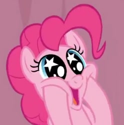 Size: 568x573 | Tagged: safe, screencap, character:pinkie pie, species:earth pony, species:pony, episode:a trivial pursuit, g4, my little pony: friendship is magic, cropped, cute, diapinkes, excited, female, happy, mare, open mouth, pinkie being pinkie, reaction image, solo, squishy cheeks, starry eyes, wingding eyes