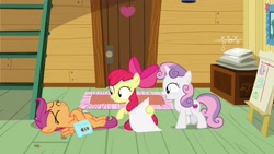 Size: 1920x1080 | Tagged: safe, screencap, character:apple bloom, character:scootaloo, character:sweetie belle, species:pegasus, species:pony, episode:growing up is hard to do, g4, my little pony: friendship is magic, clubhouse, crusaders clubhouse, cutie mark crusaders, ladder, on back, saddle bag
