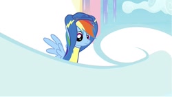 Size: 1290x727 | Tagged: safe, screencap, character:rainbow dash, species:pony, episode:growing up is hard to do, g4, my little pony: friendship is magic, cloud, mask, wonderbolts