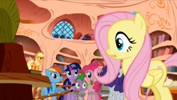 Size: 1176x662 | Tagged: safe, screencap, character:applejack, character:fluttershy, character:pinkie pie, character:rainbow dash, character:rarity, character:spike, character:twilight sparkle, episode:bridle gossip, g4, my little pony: friendship is magic, appletini, eric clapton, flutterguy, hairity, micro, rainbow crash, spitty pie, twilight flopple, youtube caption