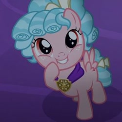 Size: 320x320 | Tagged: safe, screencap, character:cozy glow, species:pony, episode:school raze, g4, my little pony: friendship is magic, cozy glow is best facemaker, cozybetes, cropped, cute, foal, pure concentrated unfiltered evil of the utmost potency, pure unfiltered evil, smiling, solo