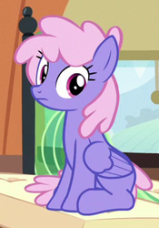 Size: 227x324 | Tagged: safe, screencap, character:rainbowshine, species:pegasus, species:pony, episode:growing up is hard to do, g4, my little pony: friendship is magic, background pony, cropped, female, mare, sitting, solo, train