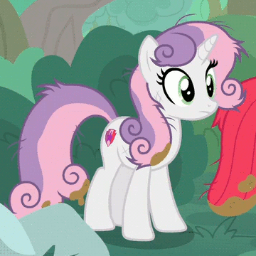 Size: 360x360 | Tagged: safe, screencap, character:apple bloom, character:sweetie belle, species:pony, species:unicorn, episode:growing up is hard to do, g4, my little pony: friendship is magic, animated, bruised, cropped, cute, cutie mark, female, gif, mare, messy mane, mud, older, older apple bloom, older sweetie belle, solo focus, the cmc's cutie marks