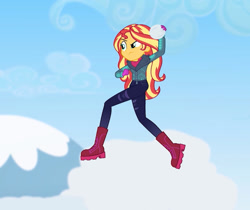 Size: 1138x954 | Tagged: safe, screencap, character:sunset shimmer, equestria girls:holidays unwrapped, g4, my little pony:equestria girls, clothing, cloud, cropped, snow, snowball, solo, winter outfit