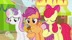 Size: 1920x1080 | Tagged: safe, screencap, character:apple bloom, character:scootaloo, character:sweetie belle, species:pegasus, species:pony, episode:growing up is hard to do, g4, my little pony: friendship is magic, candy, cotton candy, cutie mark crusaders, food, lollipop, magic, older