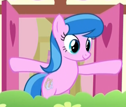 Size: 618x528 | Tagged: safe, screencap, species:earth pony, species:pony, episode:the big mac question, g4, my little pony: friendship is magic, balcony, bipedal, bipedal leaning, cropped, female, leaning, lemonade twirl, mare, shutters, solo, window