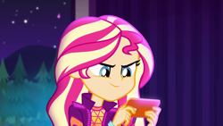 Size: 1280x720 | Tagged: safe, screencap, character:sunset shimmer, episode:the last drop, g4, my little pony:equestria girls, phone, solo, the last drop: sunset shimmer