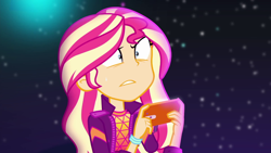 Size: 1280x720 | Tagged: safe, screencap, character:sunset shimmer, episode:the last drop, g4, my little pony:equestria girls, phone, shrunken pupils, solo, the last drop: sunset shimmer