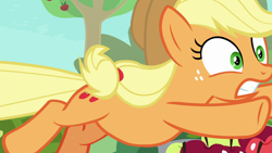 Size: 1280x720 | Tagged: safe, screencap, character:applejack, species:earth pony, species:pony, episode:going to seed, g4, my little pony: friendship is magic, female, freckles, mare, solo
