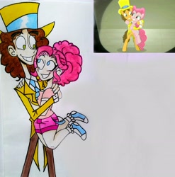 Size: 2643x2672 | Tagged: safe, artist:citi, screencap, character:cheese sandwich, character:pinkie pie, species:human, episode:the last laugh, g4, my little pony: friendship is magic, cute, diacheeses, diapinkes, female, humanized, male, scene interpretation, screencap reference, traditional art