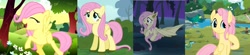 Size: 2259x500 | Tagged: safe, screencap, character:flutterbat, character:fluttershy, species:bat pony, species:bird, species:duck, species:pegasus, species:pony, episode:bats!, episode:it ain't easy being breezies, episode:the cutie mark chronicles, episode:the last problem, g4, my little pony: friendship is magic, age progression, bat ponified, butterfly, cute, female, filly, filly fluttershy, older, older fluttershy, race swap, shyabetes, snake, so many wonders, solo, younger