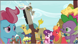 Size: 768x436 | Tagged: safe, screencap, character:big mcintosh, character:cup cake, character:discord, character:spike, character:sugar belle, episode:the big mac question, g4, my little pony: friendship is magic