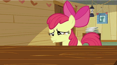 Size: 400x224 | Tagged: safe, screencap, character:apple bloom, species:earth pony, species:pony, episode:hearts and hooves day, g4, my little pony: friendship is magic, animated, clubhouse, crusaders clubhouse, female, filly, headbang, solo