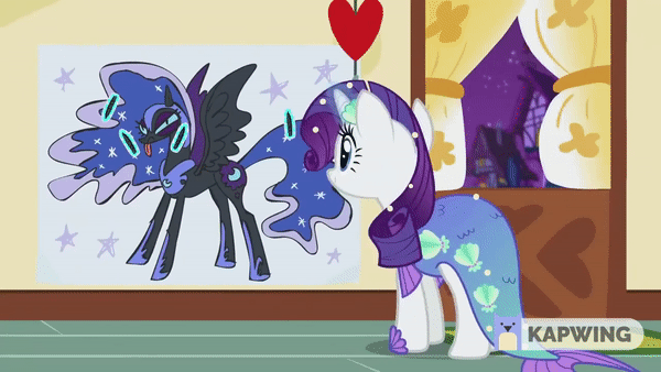 Size: 600x338 | Tagged: safe, screencap, character:rarity, species:pony, episode:scare master, g4, my little pony: friendship is magic, animated, blindfold, clothing, costume, gif, mermaid, mermarity, nightmare night costume, pin the tail on the pony, reversed, solo