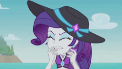 Size: 1280x720 | Tagged: safe, screencap, character:rarity, episode:lost and found, g4, my little pony:equestria girls, animated, bikini, clothing, female, my ear was naked, solo, sound, swimsuit, webm