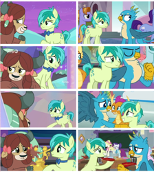 Size: 540x603 | Tagged: safe, screencap, character:gallus, character:sandbar, character:smolder, character:yona, species:earth pony, species:griffon, species:pony, species:yak, ship:gallbar, ship:yonabar, episode:school daze, episode:she's all yak, episode:uprooted, g4, my little pony: friendship is magic, comparison, female, gay, implied bisexual, male, sandbar gets all the creatures, shipping, shipping fuel, straight