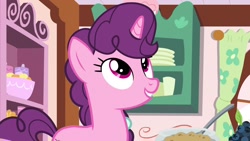 Size: 1920x1080 | Tagged: safe, screencap, character:sugar belle, species:pony, species:unicorn, episode:the big mac question, g4, my little pony: friendship is magic, baking, cute, female, grin, kitchen, looking up, mare, smiling, solo