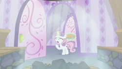 Size: 1920x1080 | Tagged: safe, screencap, character:sweetie belle, species:pony, species:unicorn, episode:the big mac question, g4, my little pony: friendship is magic, food, glowing horn, horn, magic, pie, solo, steam, telekinesis