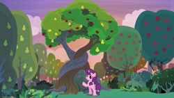 Size: 1920x1080 | Tagged: safe, screencap, character:sugar belle, species:pony, episode:the big mac question, g4, my little pony: friendship is magic, apple, apple tree, food, intertwined trees, pear tree, solo, tree