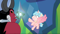 Size: 1680x944 | Tagged: safe, screencap, character:cozy glow, character:lord tirek, species:alicorn, species:centaur, species:pony, episode:the ending of the end, g4, my little pony: friendship is magic, alicornified, animation error, cozycorn, duo, faec, great moments in animation, grogar's bell, race swap, wat