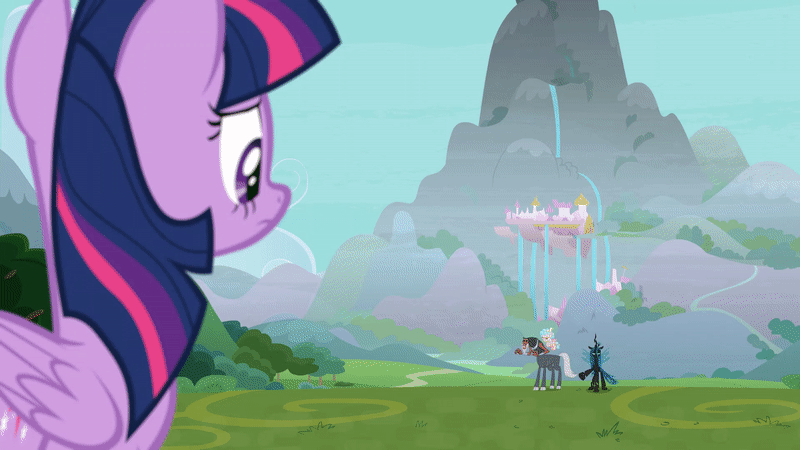 Size: 800x450 | Tagged: safe, screencap, character:cozy glow, character:lord tirek, character:queen chrysalis, character:twilight sparkle, character:twilight sparkle (alicorn), species:alicorn, species:pony, episode:the ending of the end, g4, my little pony: friendship is magic, animated, canterlot, cupcake, food, rekt