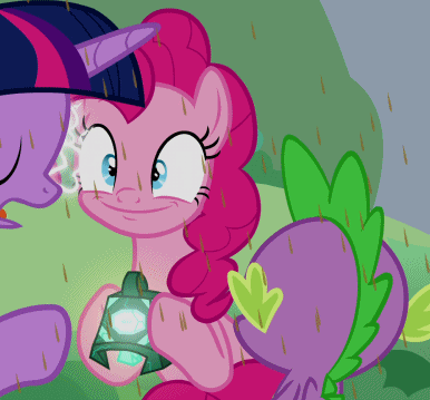 Size: 386x359 | Tagged: safe, screencap, character:pinkie pie, character:spike, character:twilight sparkle, character:twilight sparkle (alicorn), species:alicorn, species:dragon, species:earth pony, species:pony, episode:the ending of the end, g4, my little pony: friendship is magic, animated, chaos magic, chocolate, chocolate rain, cropped, electricity, faec, female, food, frown, glow, grogar's bell, hoof hold, lightning, looking back, magic, male, mare, oh god, rain, vibrating, wide eyes, worried, xk-class end-of-the-world scenario