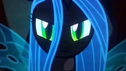 Size: 2560x1440 | Tagged: safe, screencap, character:queen chrysalis, species:changeling, episode:frenemies, g4, my little pony: friendship is magic, former queen chrysalis, looking at you, picture of a screen, solo