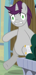 Size: 294x609 | Tagged: safe, screencap, character:written script, species:pony, species:unicorn, episode:the ending of the end, g4, my little pony: friendship is magic, animation error, bipedal, bipedal leaning, cropped, gritted teeth, leaning, male, nervous, stallion