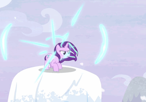 Size: 604x420 | Tagged: safe, screencap, character:queen chrysalis, character:starlight glimmer, species:pony, species:unicorn, episode:the ending of the end, g4, my little pony: friendship is magic, animated, magic, snow, solo, teleportation
