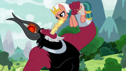 Size: 1920x1080 | Tagged: safe, screencap, character:lord tirek, character:somnambula, species:centaur, species:pegasus, species:pony, episode:the ending of the end, g4, my little pony: friendship is magic, closed, defeated, eyes closed, fangs, female, frown, gritted teeth, holding a pony, kick the dog, lidded eyes, magic, magic drain, magic theft, male, mare, open mouth, smiling, somnambuse, succ, that centaur sure does love magic