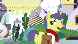 Size: 1920x1080 | Tagged: safe, screencap, species:pony, episode:the ending of the end, g4, my little pony: friendship is magic, chef's hat, clothing, hat, male, saddle bag, solo, stallion, stove comet