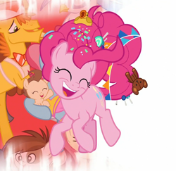 Size: 804x782 | Tagged: safe, screencap, character:carrot cake, character:cup cake, character:gilda, character:pinkie pie, character:pipsqueak, character:pound cake, character:roseluck, episode:the last problem, g4, my little pony: friendship is magic, cropped, happy, older, older pinkie pie, the magic of friendship grows