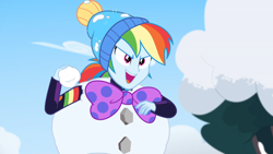 Size: 1920x1080 | Tagged: safe, screencap, character:rainbow dash, equestria girls:holidays unwrapped, g4, my little pony:equestria girls, plusplus, snow, snowball, snowman, solo