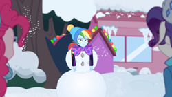 Size: 1164x655 | Tagged: safe, screencap, character:pinkie pie, character:rainbow dash, character:rarity, equestria girls:holidays unwrapped, g4, my little pony:equestria girls, disappointed, plusplus, snow, snowman