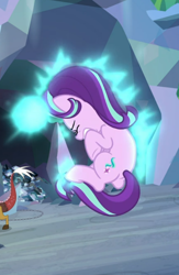 Size: 562x860 | Tagged: safe, screencap, character:discord, character:starlight glimmer, species:draconequus, species:pony, species:unicorn, episode:the ending of the end, g4, my little pony: friendship is magic, cropped, eyes closed, female, floating, glowing horn, horn, magic, magic aura, mare, offscreen character, solo focus