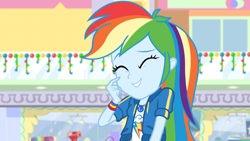 Size: 1164x655 | Tagged: safe, screencap, character:rainbow dash, equestria girls:holidays unwrapped, g4, my little pony:equestria girls, awkward, awkward smile, cute, dashabetes, geode of super speed, magical geodes, plusplus
