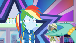 Size: 1164x655 | Tagged: safe, screencap, character:daring do, character:rainbow dash, character:zephyr breeze, equestria girls:holidays unwrapped, g4, my little pony:equestria girls, chestnut magnifico, cropped, da fuq, dashing through the mall, faec, female, geode of super speed, magical geodes, male, meme, not amused face, plusplus, rainbow dash is best facemaker, rainbow dash is not amused, reaction image, shrunken pupils, special eyes, thousand yard stare, unamused