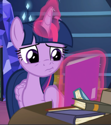 Size: 835x940 | Tagged: safe, screencap, character:twilight sparkle, character:twilight sparkle (alicorn), species:alicorn, species:pony, episode:the last problem, g4, my little pony: friendship is magic, book, box, comic book, cropped, glowing horn, horn, levitation, magic, solo, telekinesis