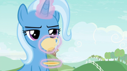Size: 1280x720 | Tagged: safe, screencap, character:trixie, species:pony, species:unicorn, episode:student counsel, cup, solo, teacup