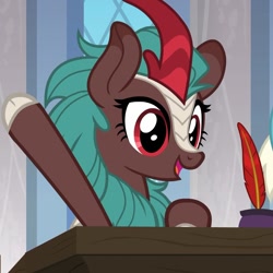 Size: 1080x1080 | Tagged: safe, screencap, character:summer chills, species:kirin, episode:the last problem, g4, my little pony: friendship is magic, cropped, friendship student, ink, inkwell, quill, school of friendship, solo